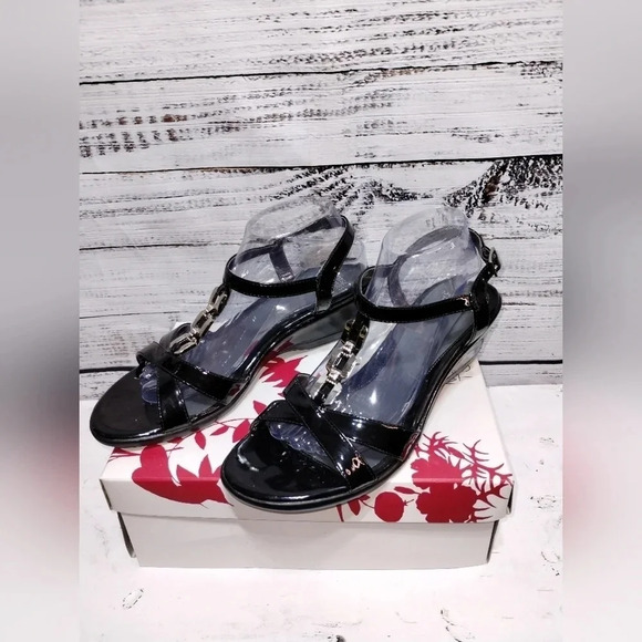 Mootsie Tootsies Laquila K Wedge Black Silver New In Box Office Dressy Wedding - Picture 2 of 6